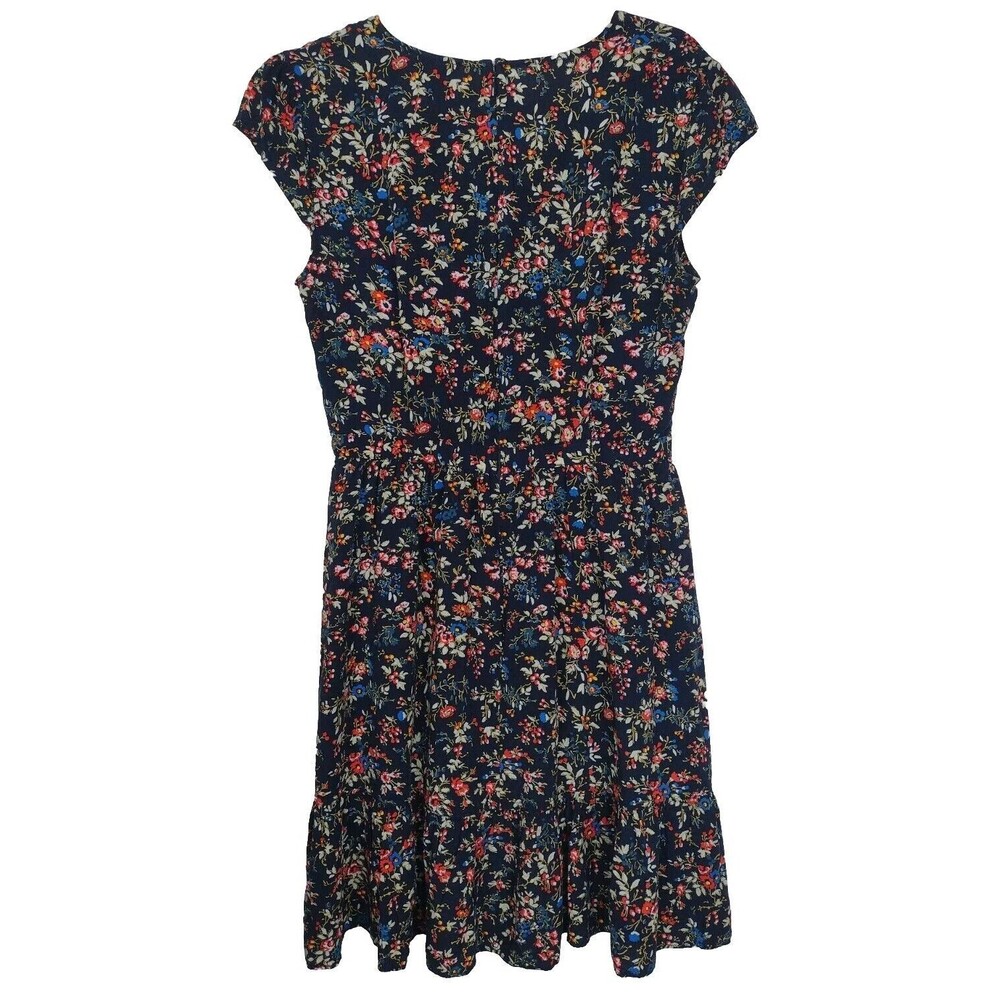 J Crew Ruffle Front Mini Dress Floral Viscose Size 4 Navy Flowy Flirty Girly - Picture 4 of 10